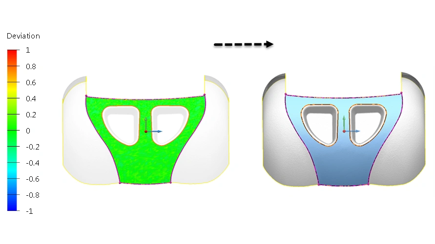 Comparación de una superficie reconstruida sobre la triangulación de una pieza en PowerShape