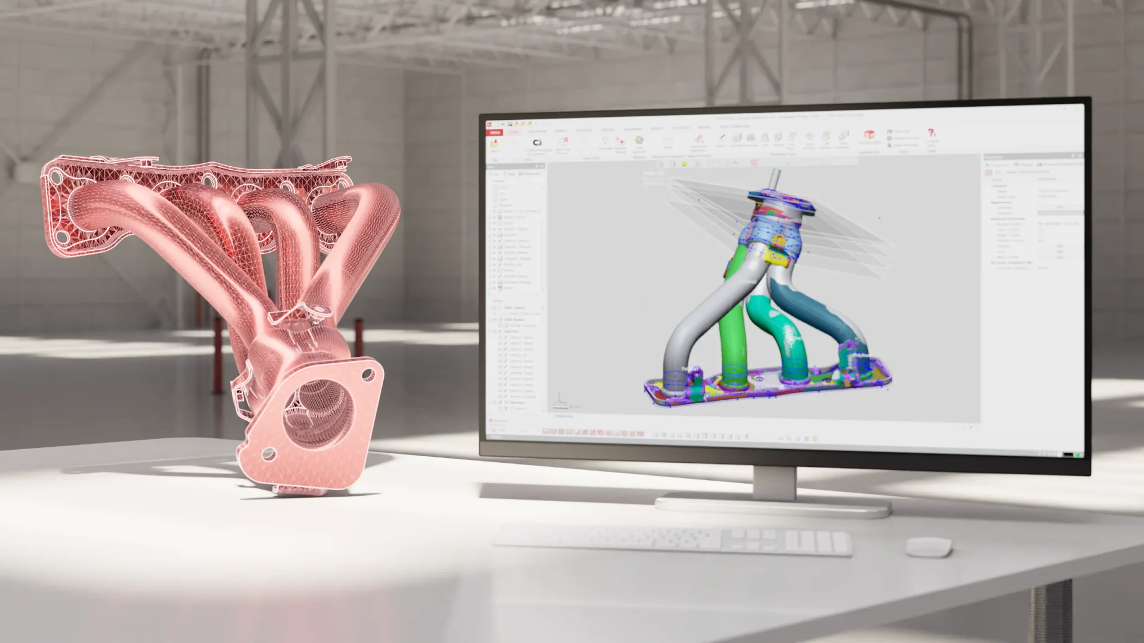 Geomagic Design X procesando datos de escaneo 3D para crear geometría CAD