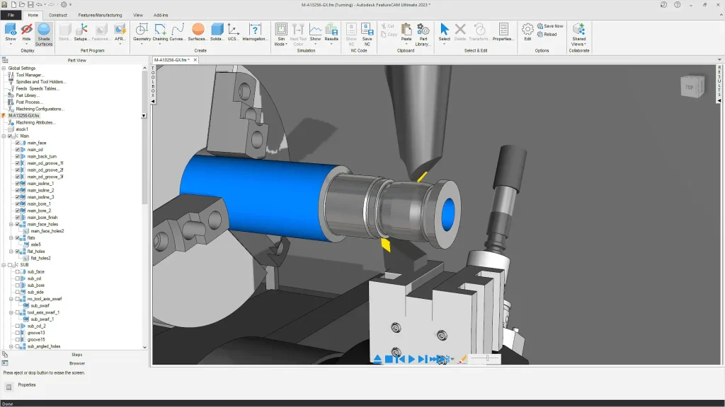 Simulación de torneado de una pieza cilíndrica en Autodesk FeatureCAM
