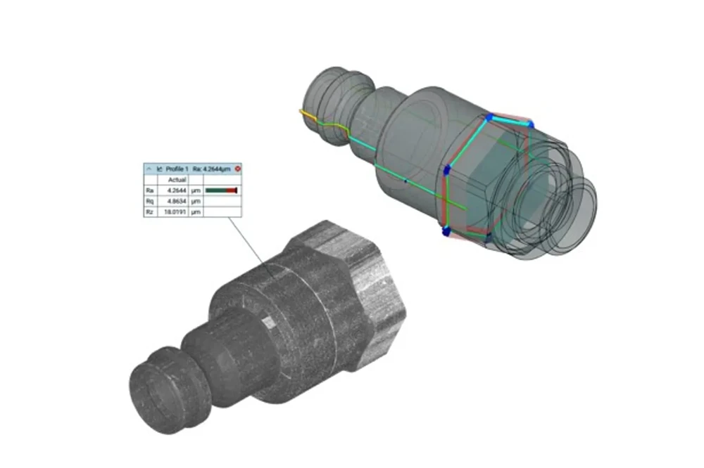 Datos 3D de una pieza torneada y su referencia nominal