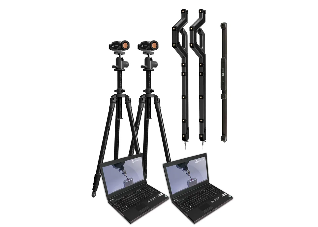 Metronor DUO Split: dos cámaras sobre trípodes, dos portátiles y sondas Lightpen