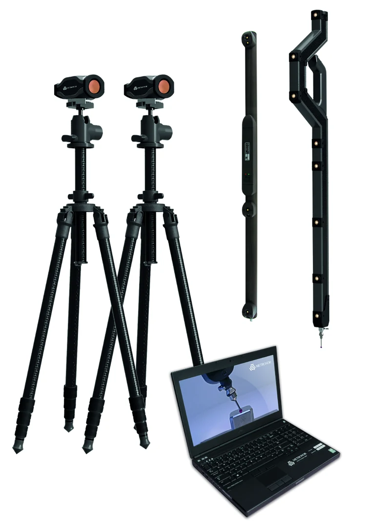 Metronor DUO: dos cámaras separadas sobre trípodes, sondas Lightpen y computadora