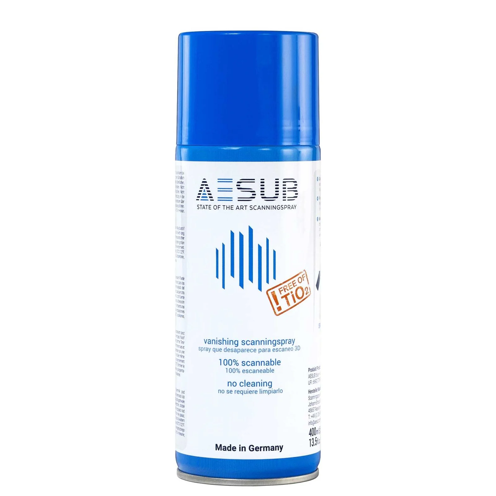 Envase de AESUB blue para preparar superficies antes del escaneo 3D