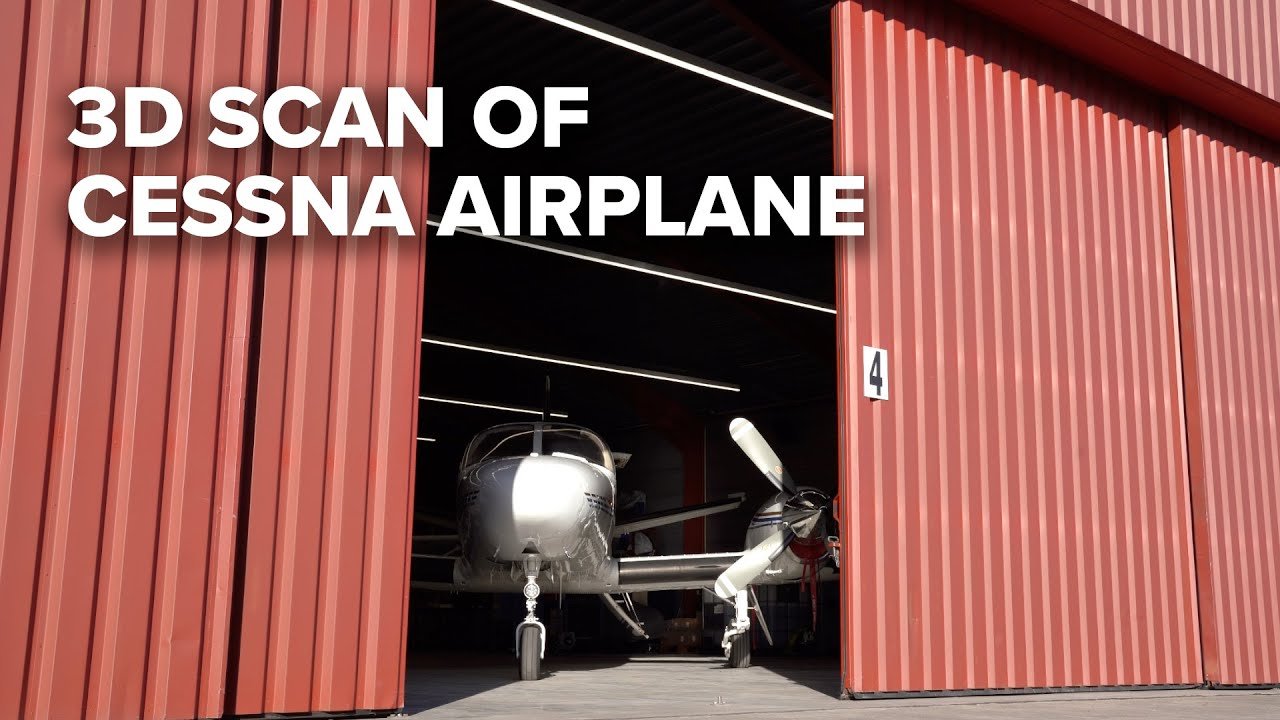 Avión Cessna en un hangar, ejemplo de un objeto de gran tamaño para digitalización 3D