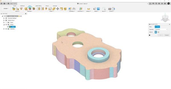 Grupos de caras de una pieza mecánica en Autodesk Fusion para su reconstrucción prismática