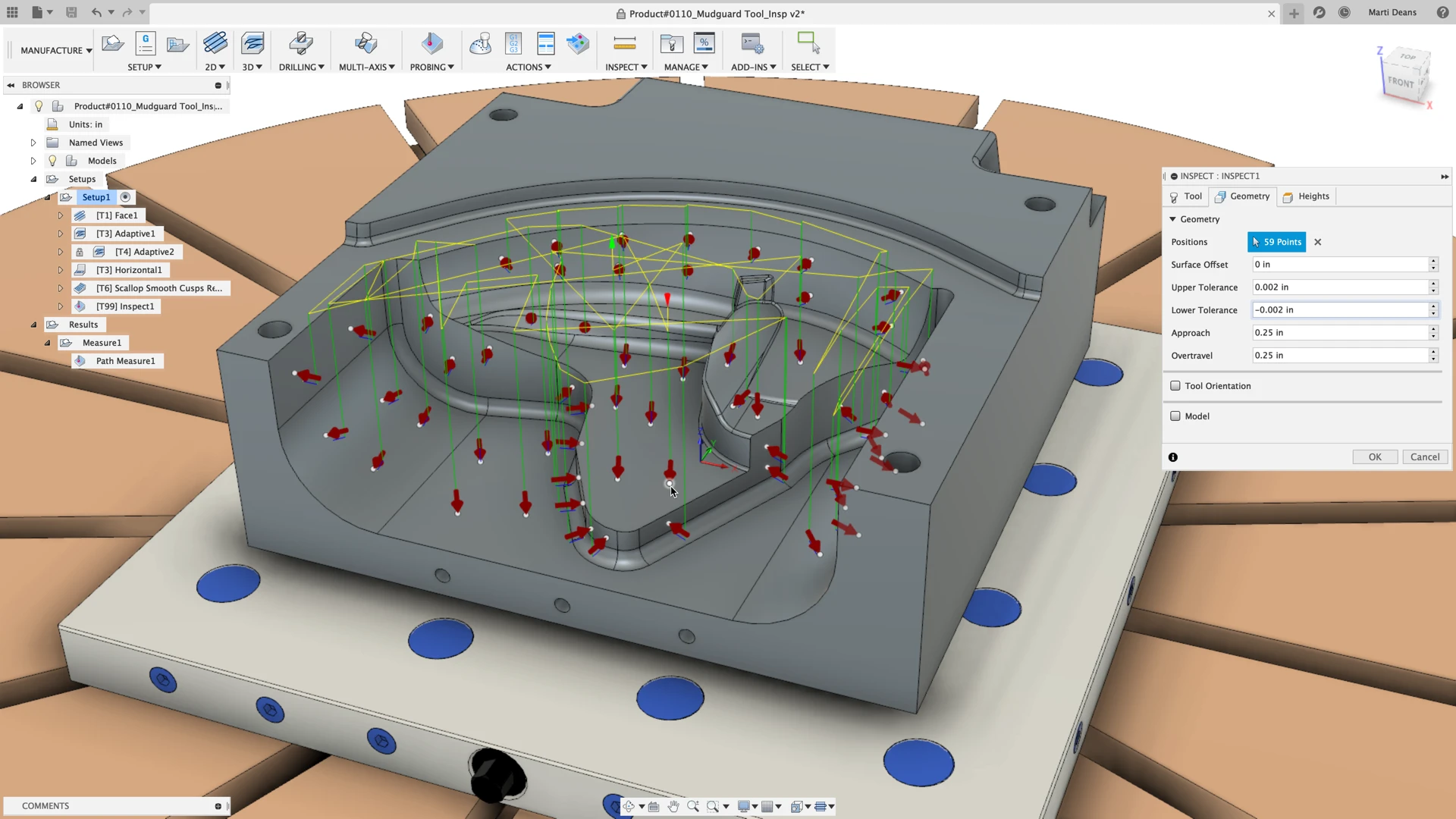 Recorrido de inspección superficial sobre un molde en Autodesk Fusion