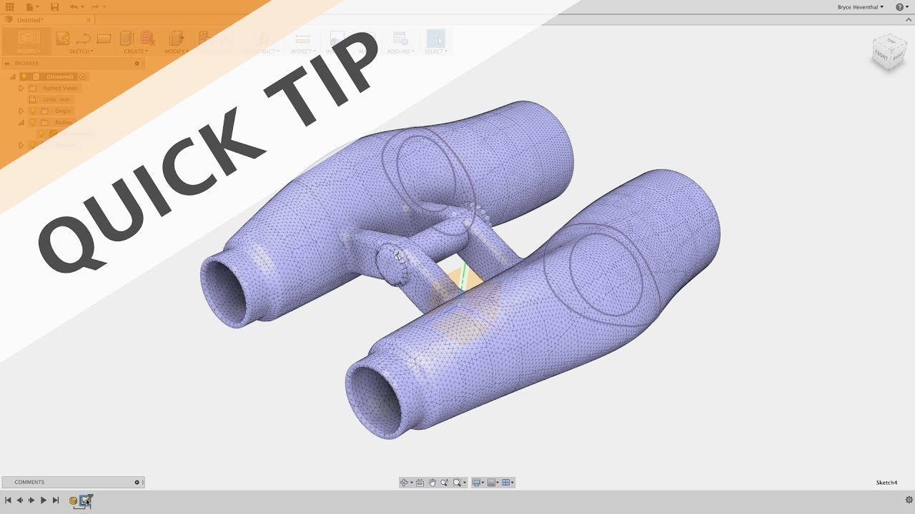 Modelo de malla con secciones circulares utilizado para ingeniería inversa en Autodesk Fusion