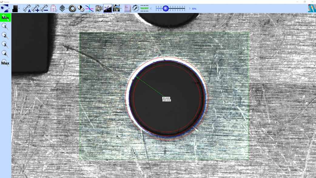 Detección de un borde circular en la imagen de cámara de Fusion de Baty