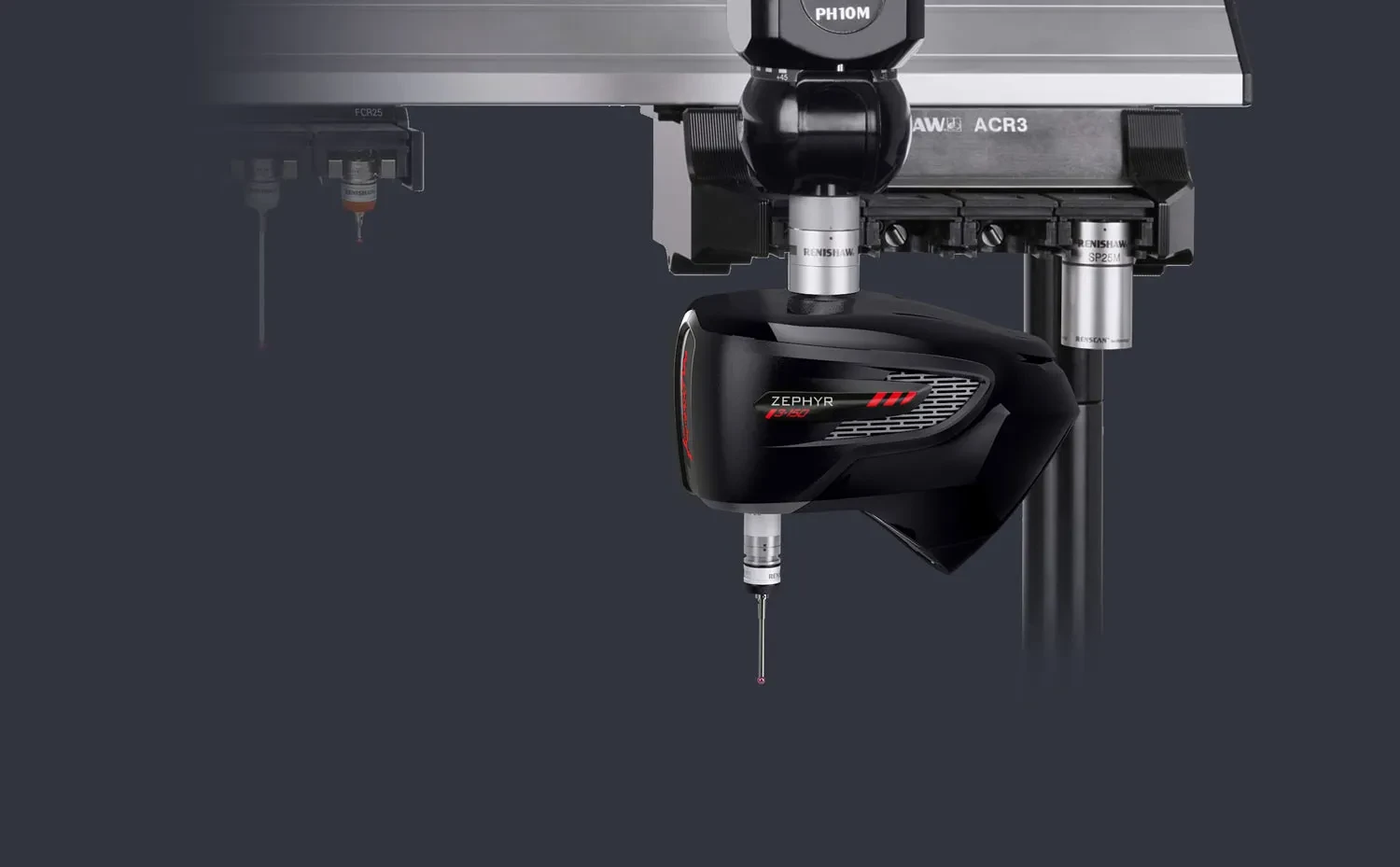Kreon Zephyr III 3D scanner on CMM, rack auto-change