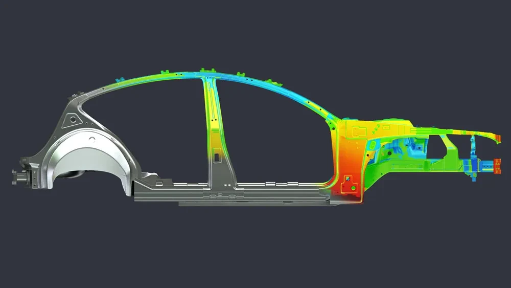 Car frame color mapping, CAD comparison