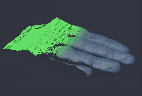 High resolution scanning of a hand with visible fingerprints