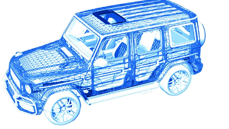 Representación 3D de una carrocería en el folleto de M-Scan 120