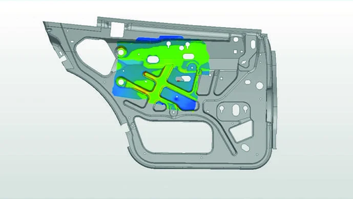 Representación de un panel comparado con CAD en el folleto de M-Scan 120
