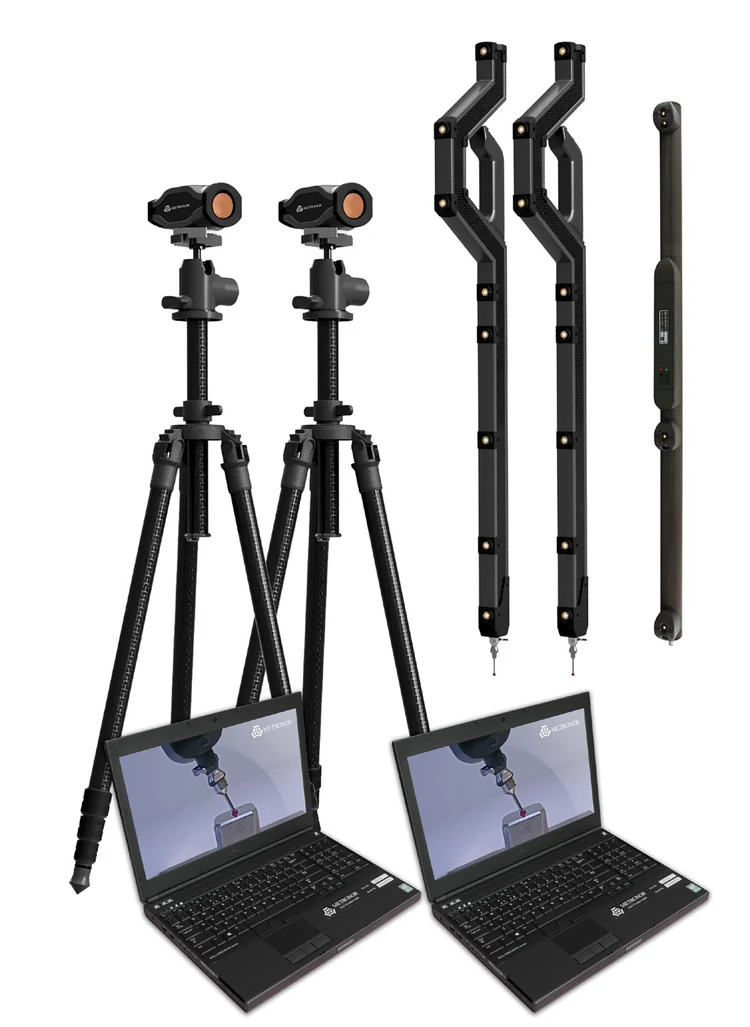 Metronor DUO Split: dos cámaras sobre trípodes, dos portátiles y sondas Lightpen