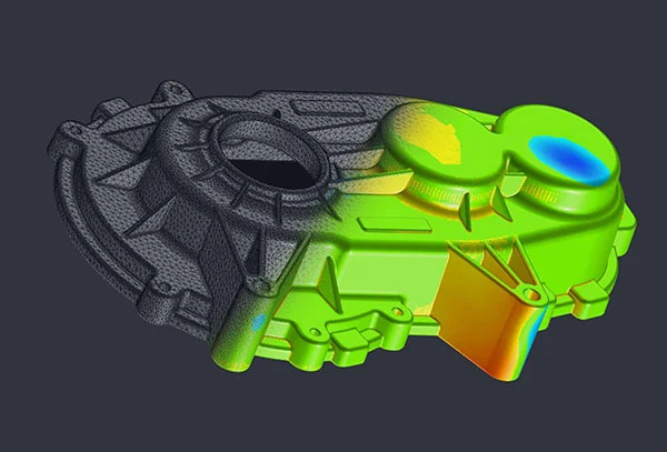 Comparación 3D de una pieza escaneada con CAD