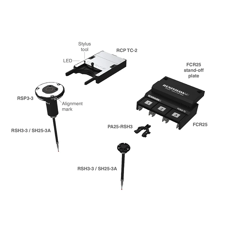 Sonda RSP3-3, portapalpador RSH3-3, puerto RCP TC-2 y FCR25 con adaptador de cambio