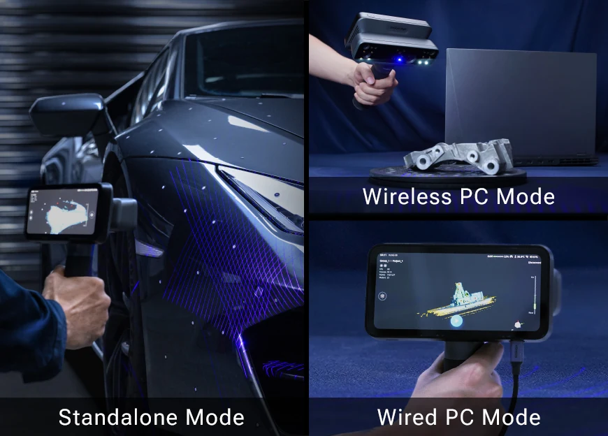 Modos autónomo, inalámbrico y por cable de EinScan Rigil