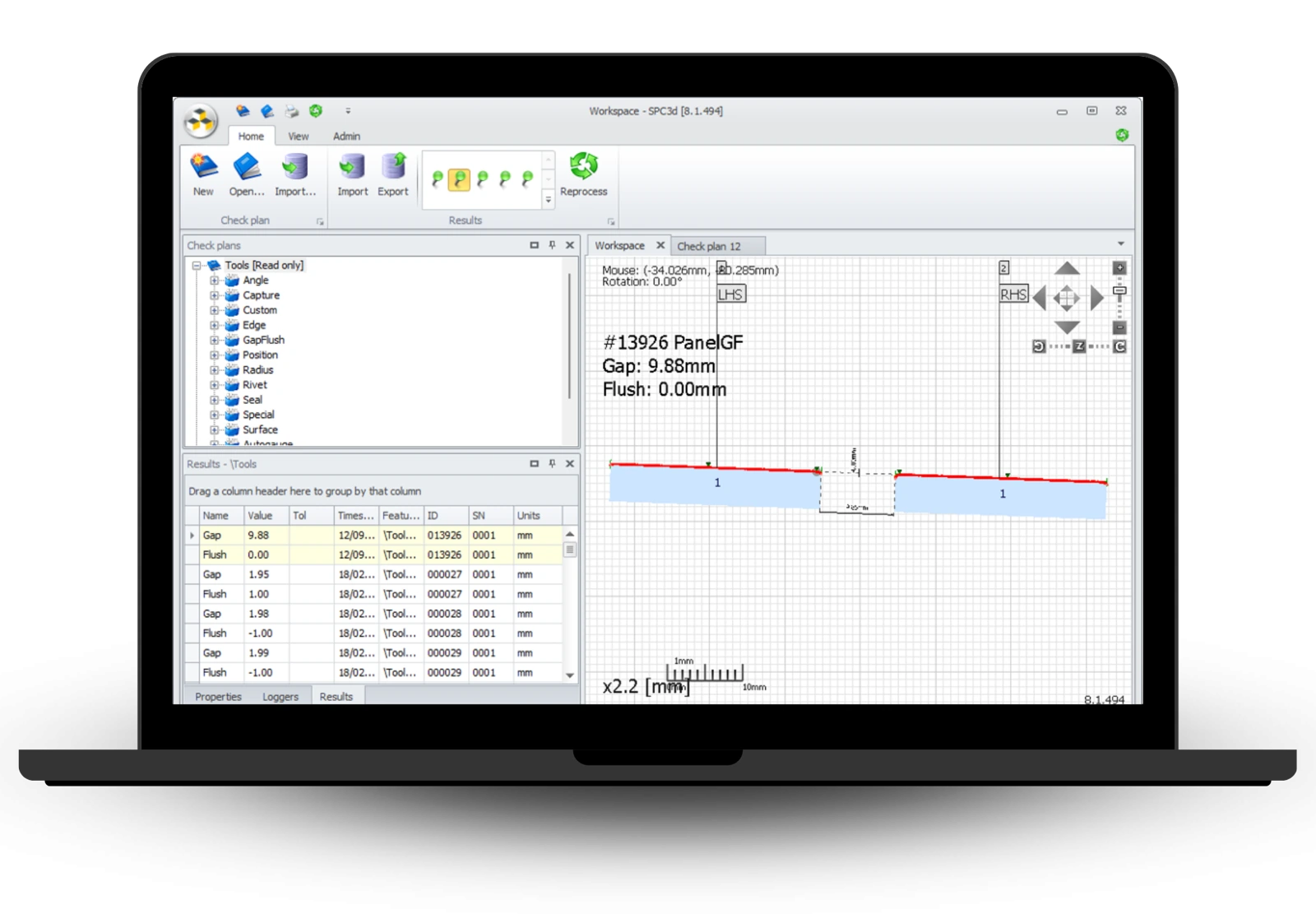 Interfaz de SPC3d con perfil y medidas