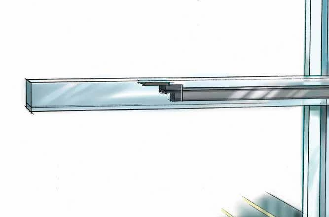 Detalle ilustrado del brazo horizontal y las guías de WENZEL RA