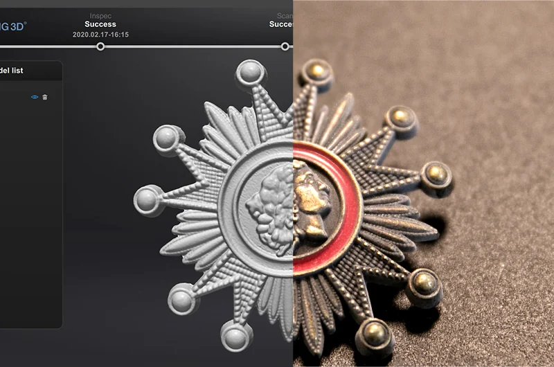 Pieza de joyería ornamentada junto a su representación tridimensional