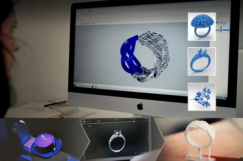 Modelo tridimensional de un anillo en una estación de diseño de joyería