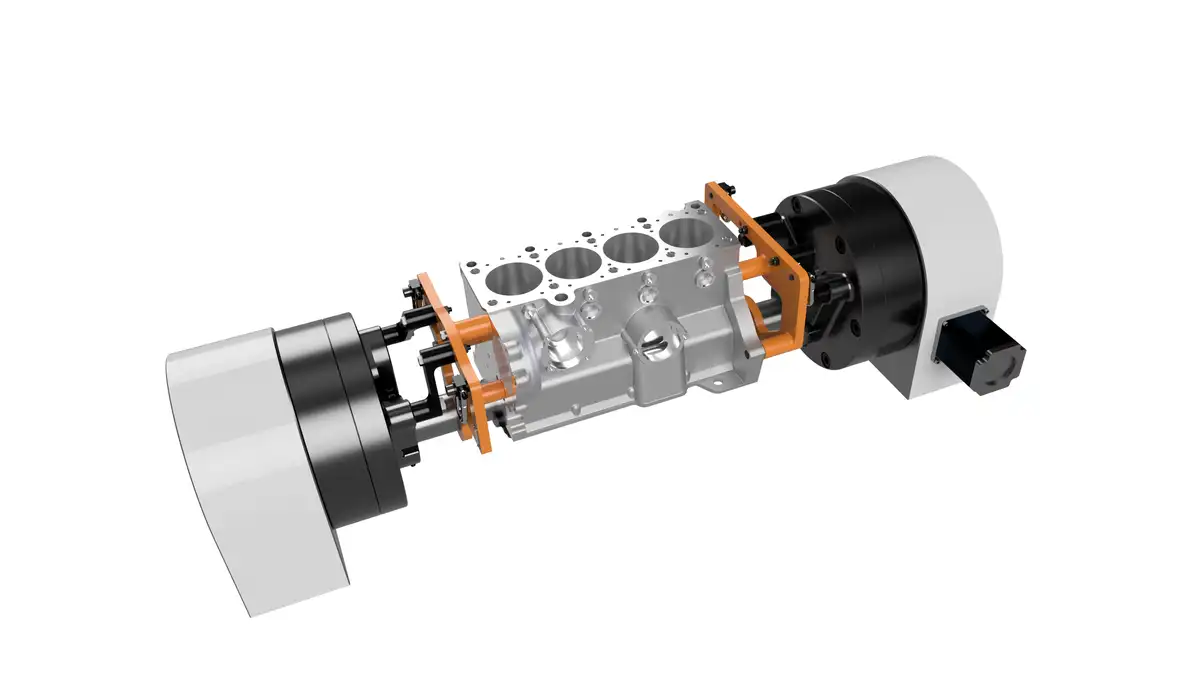 Representación de un bloque motor y su sujeción para preparar mecanizado CNC, aplicación de FeatureCAM