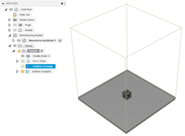 Componente ubicado dentro del volumen de construcción FFF en Autodesk Fusion