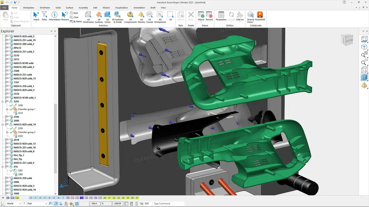 Molde y geometría de herramental preparados en Autodesk PowerShape