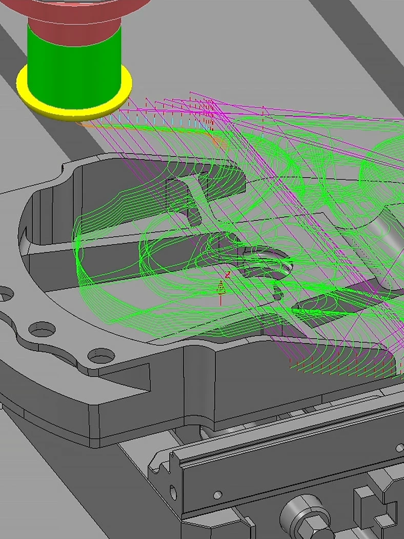 Herramienta y trayectorias sobre una cavidad compleja en Autodesk PowerMill