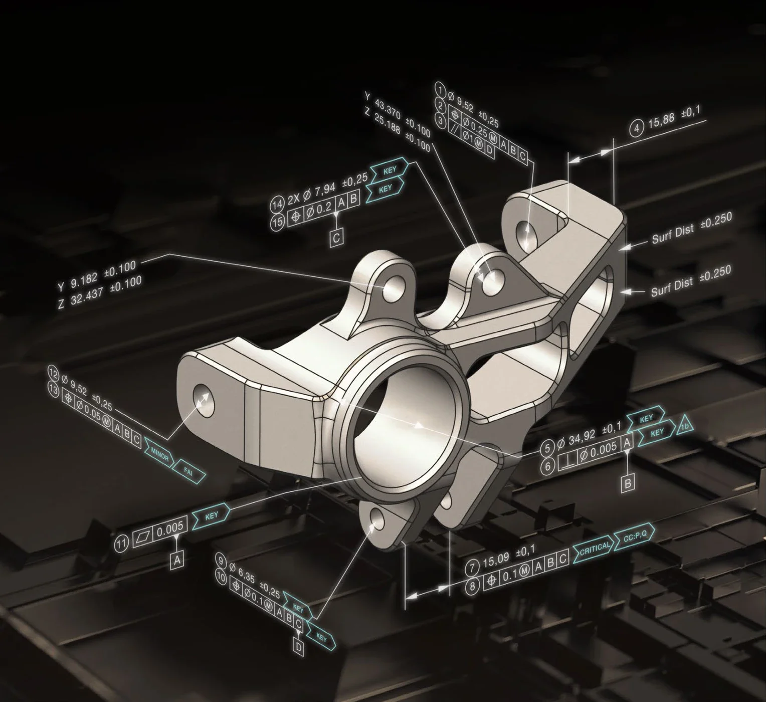 Características y tolerancias de una pieza en PolyWorks Inspector