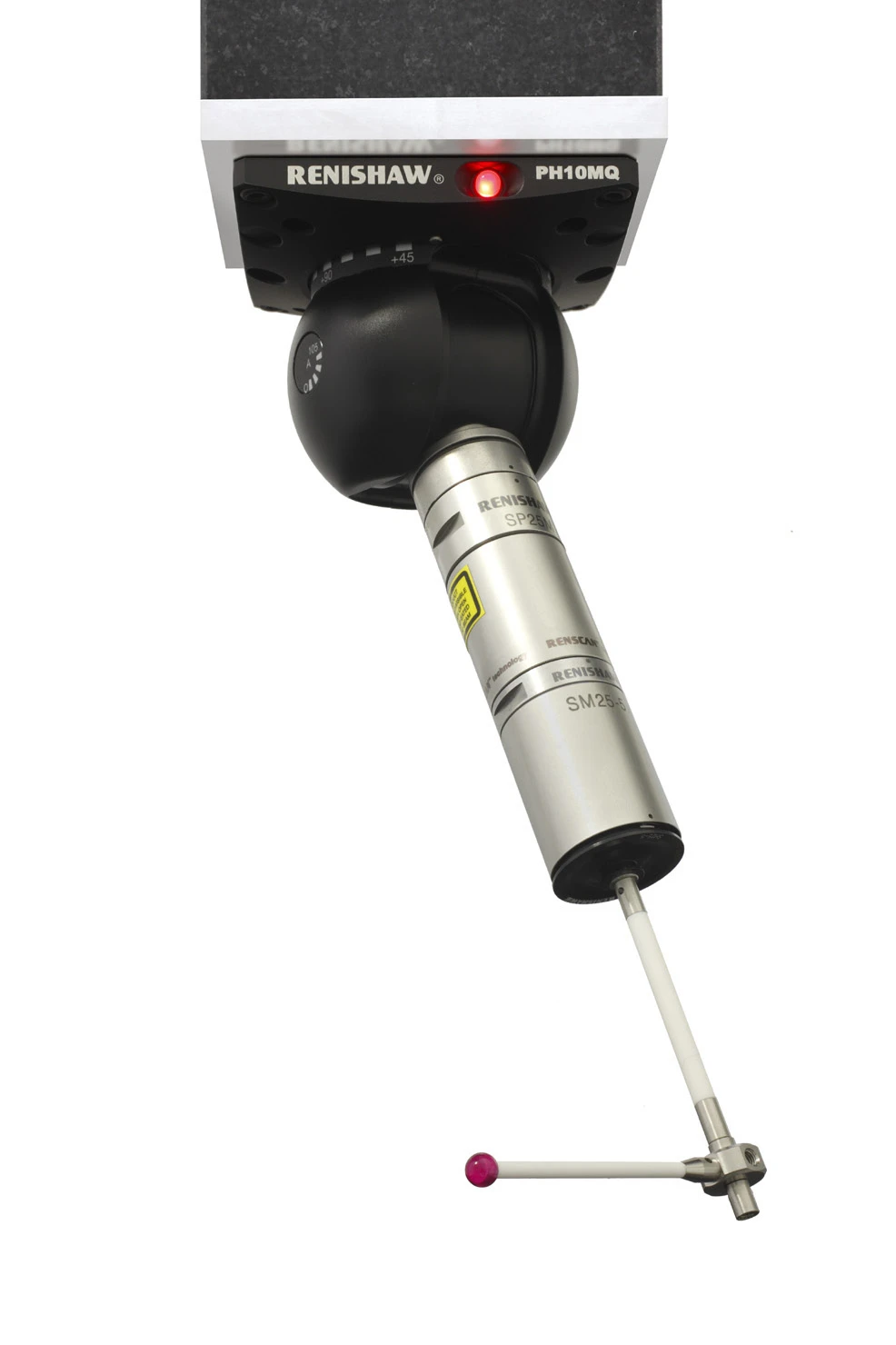 Renishaw SP25M montada en PH10MQ con configuración de palpador acodado