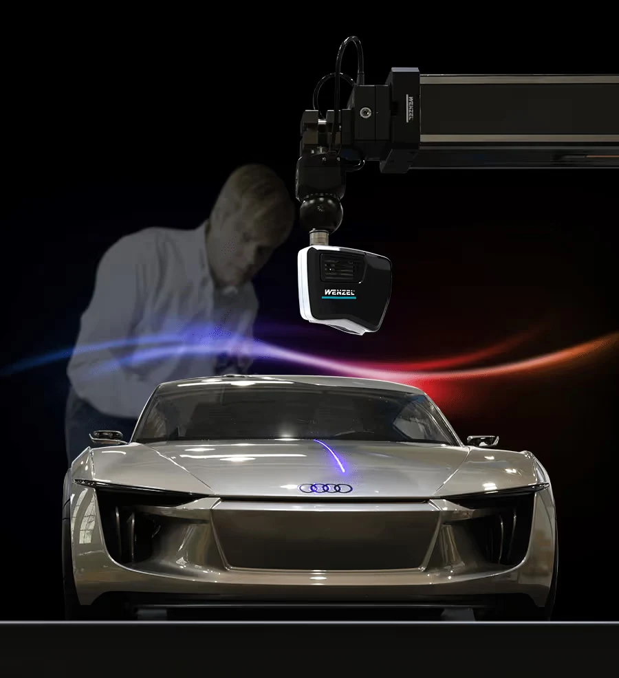 Sensor WM Shapetracer sobre un modelo automotriz para capturar su forma sin contacto